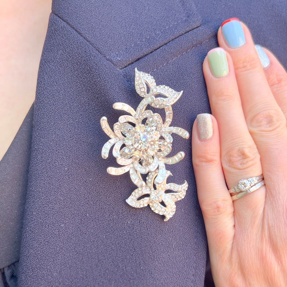 Mitchel Maer 1950s Rhinestone Floral Corsage Vintage Statement Brooch